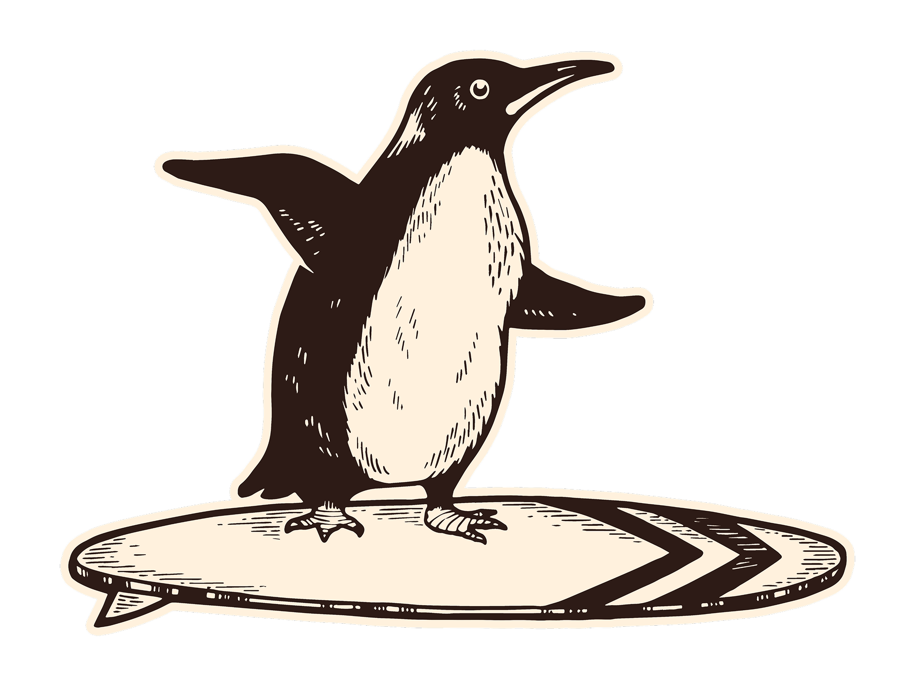 Illustration d'un pingouin surfeur décoratif